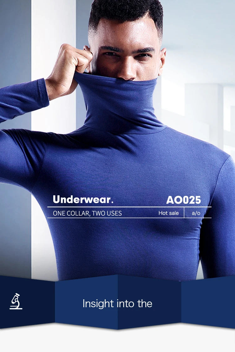 Men's thermal underwear in turtleneck lapel autumn thin Modal autumn and winter long-sleeved base shirt single slim-fit top