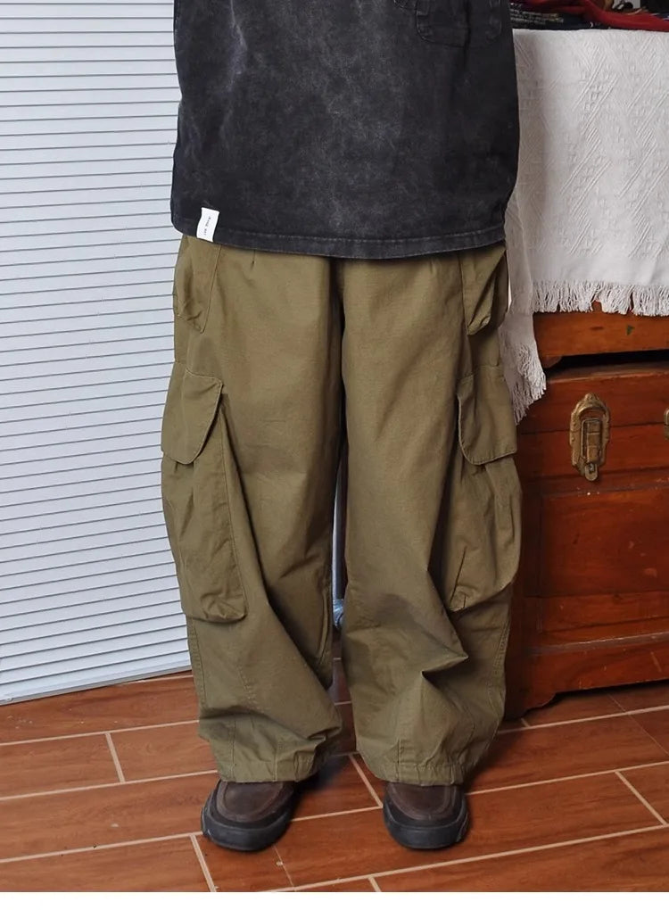 Heavyweight Wide Leg Workwear Trousers CityBoy Hong Kong Style Multi-Pocket Loose Straight Casual Shape Men's Pants
