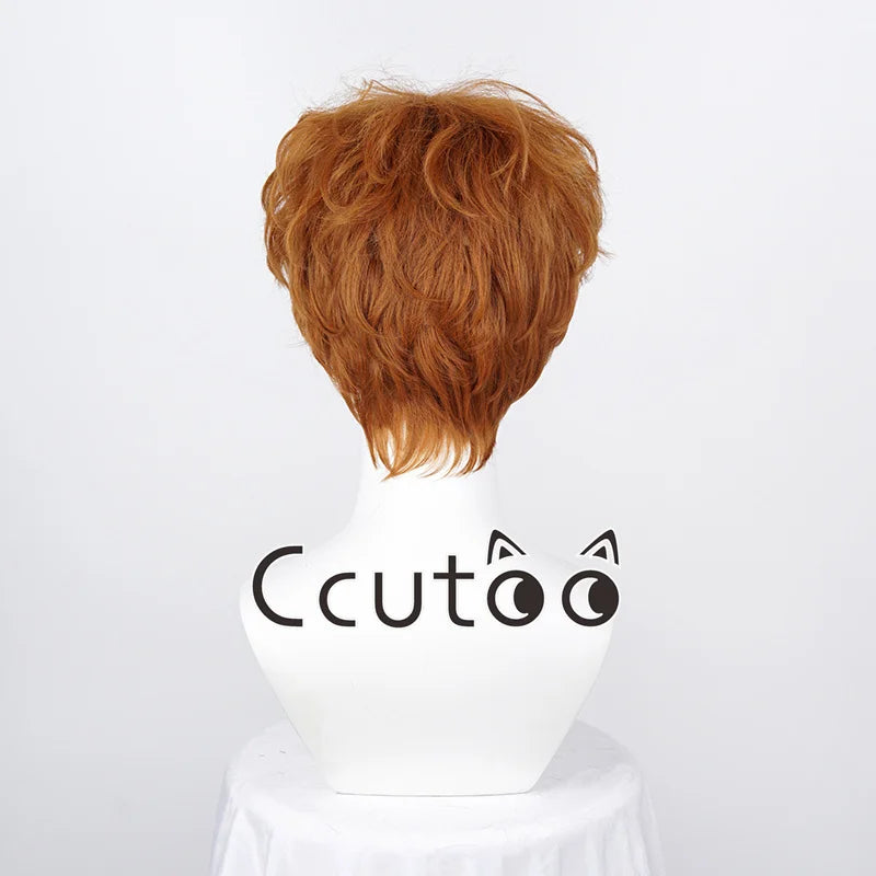 Anime Panty and Stocking with Garterbelt Burifu Cosplay Wig 30cm Short Orange Curly Hair Heat Resistant Synthetic Brief Wig