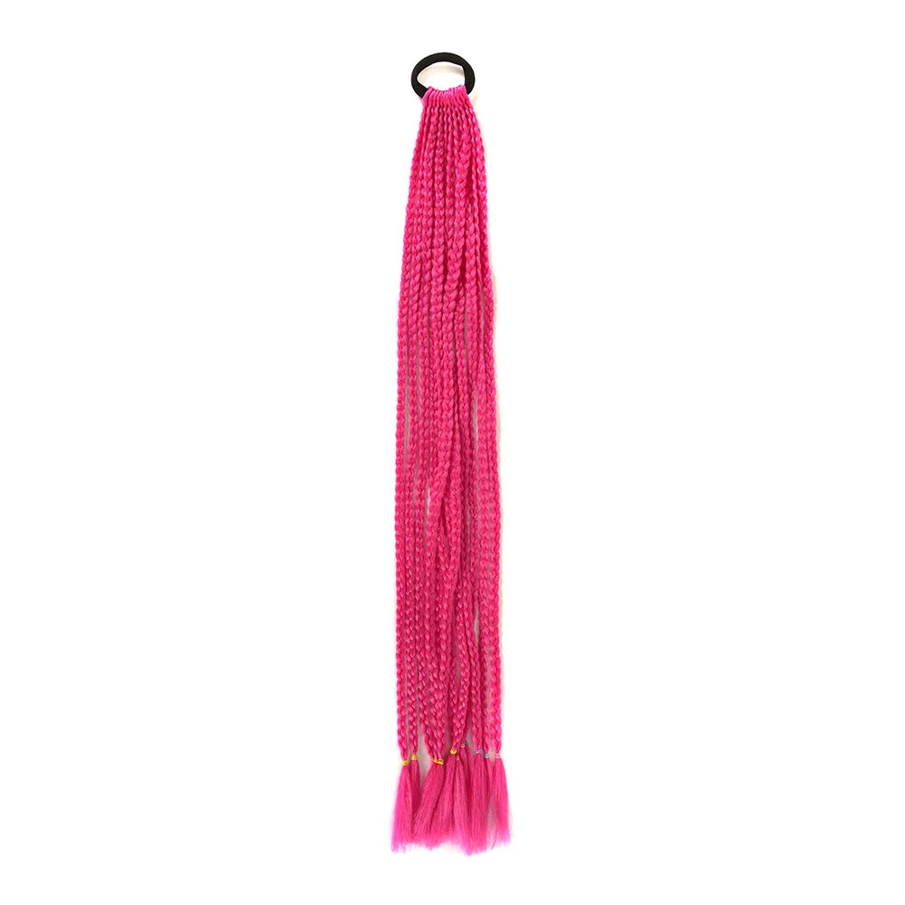 24inch Rubber Band Crochet Mixed Box Braids Plaited Ponytail Synthetic Gradient Dirty Braided Ponytail Hair Extensions for Kids