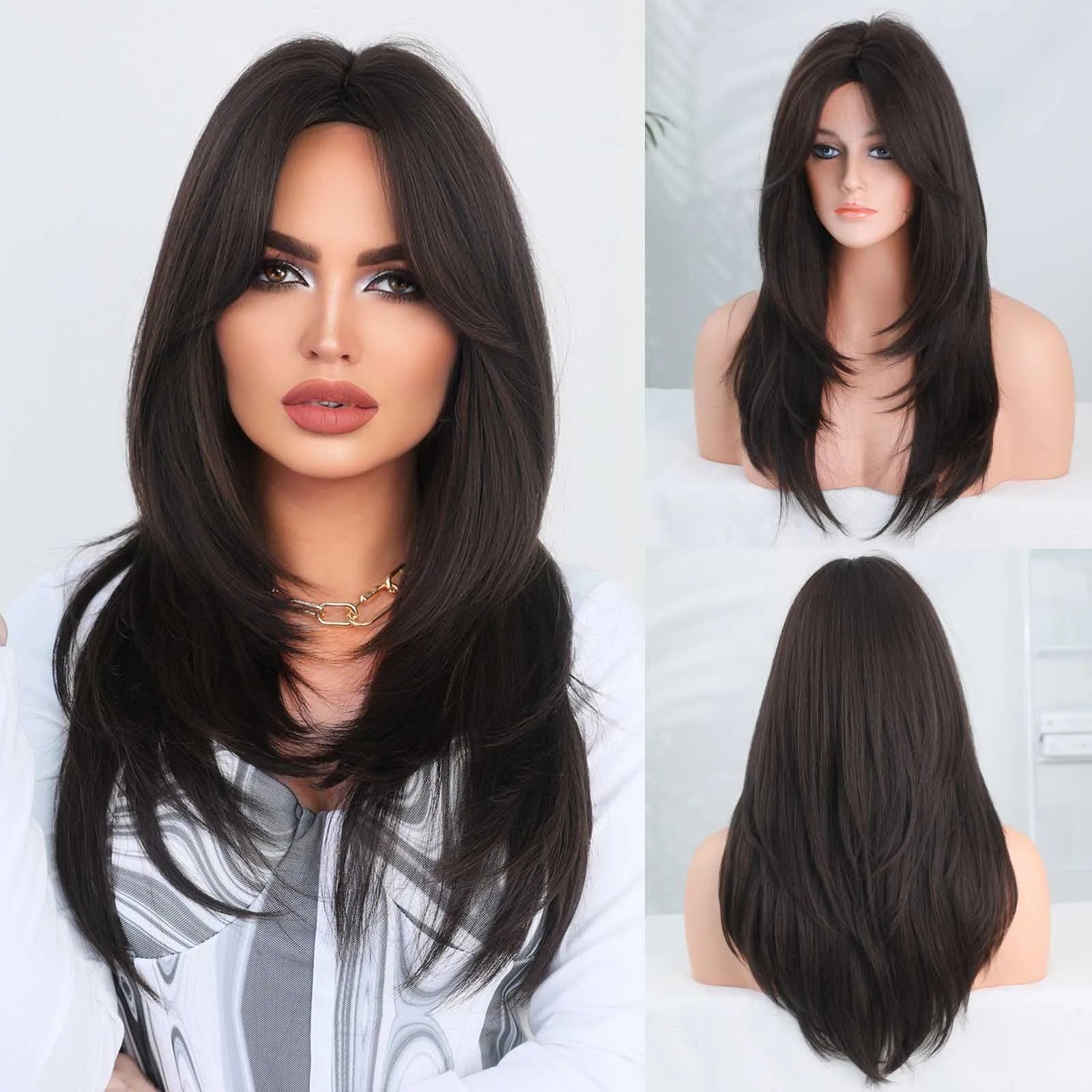 NAMM Long Wavy Ombre Black To Red Wig for Women Daily Cosplay Party Synthetic Lavender Hair Wig with Fluffy Bangs Heat Resistant