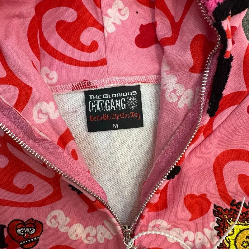 Unisex Glo Gang Zip Hoodie Cartoon Graphic Print Street Style Cozy Casual Wear