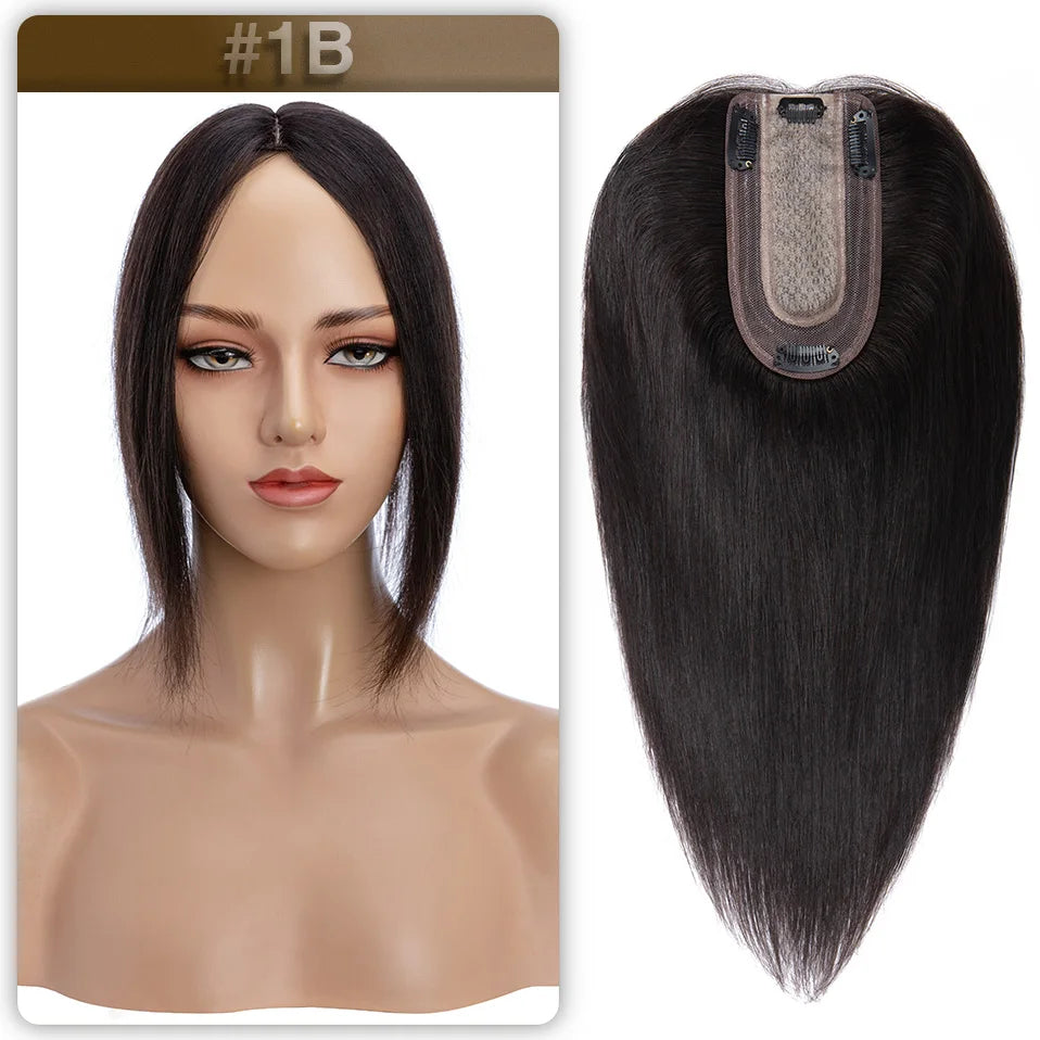 S-noilte 7x13cm Real Hair Toppers Silk Base Natural Hair Wig 100% Human Hair Prosthesis woman Brown Wigs Clip In Hair Extensions