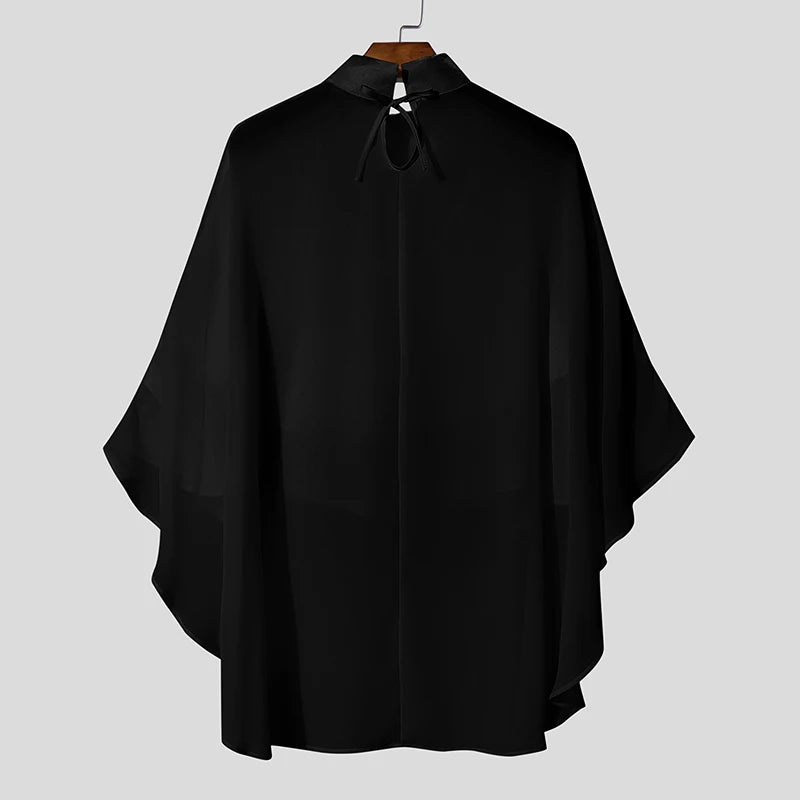 INCERUN Men Irregular T Shirt Solid Color Chiffon Turtleneck Ruffle Male Tee Tops Streetwear Loose Fashion Casual Men Clothing