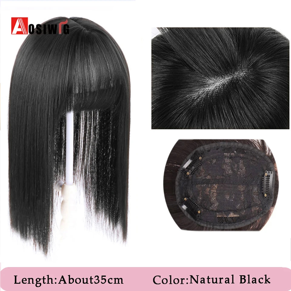 AOSIWIG Synthetic Long Straight Topper Closures Hairpiece Clip In Hair Extensions Cover White Hair Women Natural Fake Hairpiece
