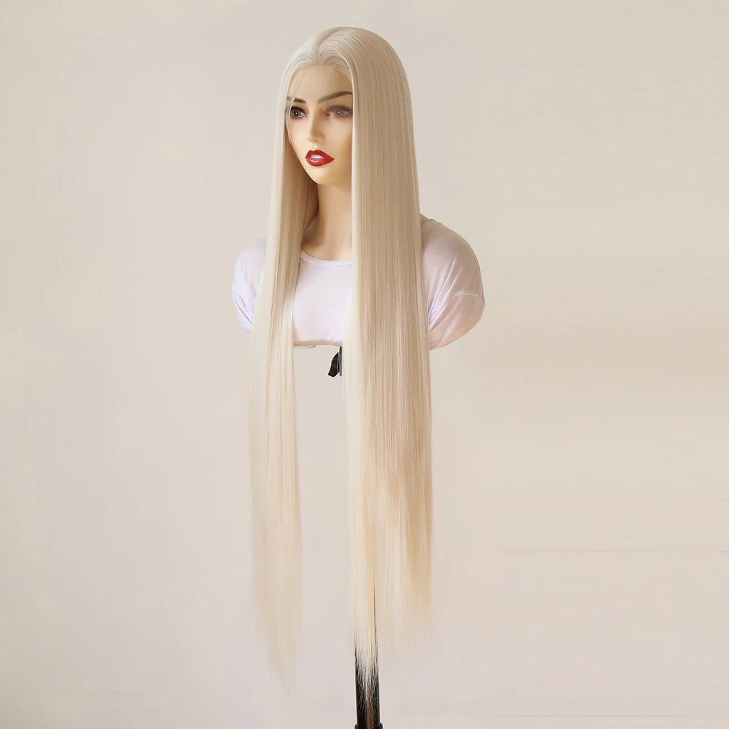 Platinum Blonde Wig 13x4 Synthetic Lace Front Wig Long Straight 40inch Synthetic Wig Pre Plucked Heat Resistant Fiber Hair Wig