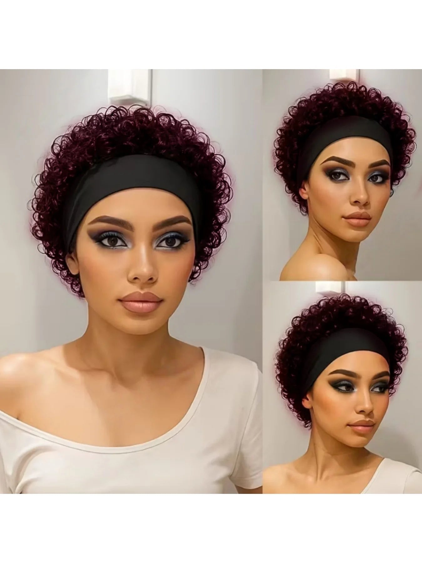 Short Pixie Cut Human Hair Headband Wig Curly Waves For Women Natural Look Wig Full Machine Made Wig