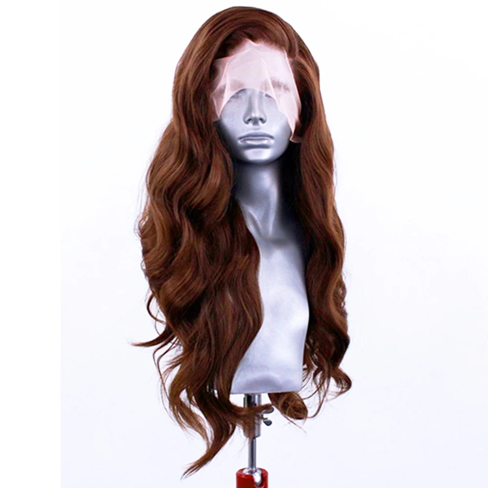Brown Wave Wig Synthetic Lace Front Wigs For Women Long Deep Wave Lace Hair Frontal Wig White Wig Orange Heat Resistant Cosplay