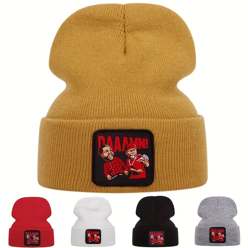 DAAAMN cartoon embroidered knitted hat for autumn and winter outdoor sports events Warm woolen hat hip-hop