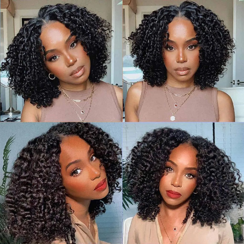 12A Jerry Curly V Part Wig Human Hair Upgrade U Part Human Hair Wigs Brazilian V Shape Kinky Curly Wig No Leave Out 200% Density