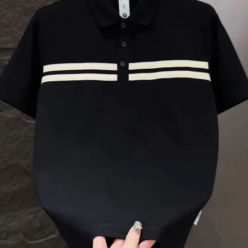 Men's Spliced   striped Polo Shirt Short-sleeved Summer Fashion T-shirt