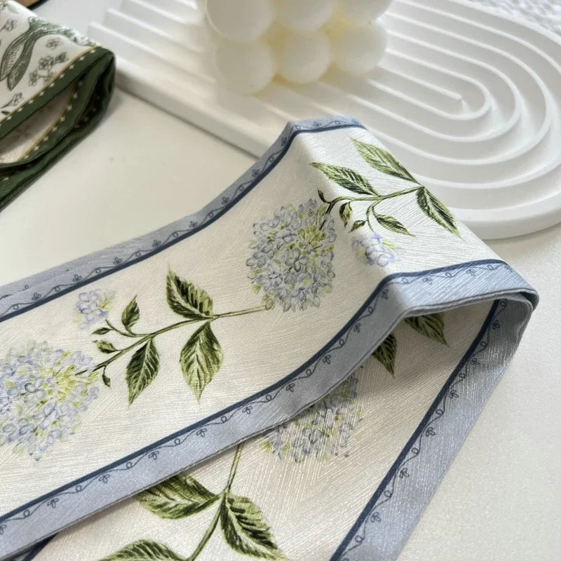 High-Grade Flower Print Long Silk Scarf Hair Band Ribbon Tied-up Hair Long Bow Vintage Satin Ribbon Hair Accessories For Women