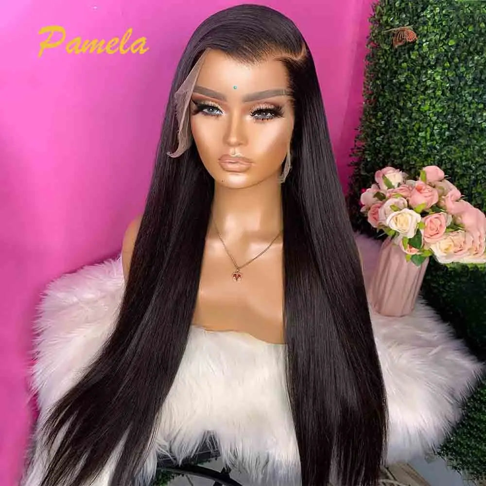 Double Drawn Bleached Knots Bone Straight Wig 250% Density 360 13x6 HD Transparent Lace Frontal Human Hair Wigs Pre plucked