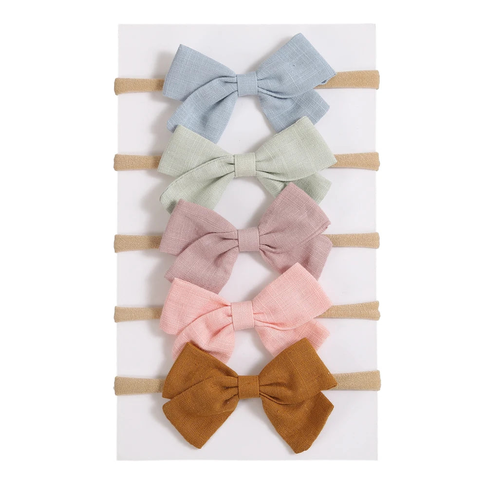 5Pcs/Lot Baby Headband for Baby Girls Soft Nylon Elastic Solid Color Hairband Print Hair Bow Kids Headwear Baby Hair Accessories
