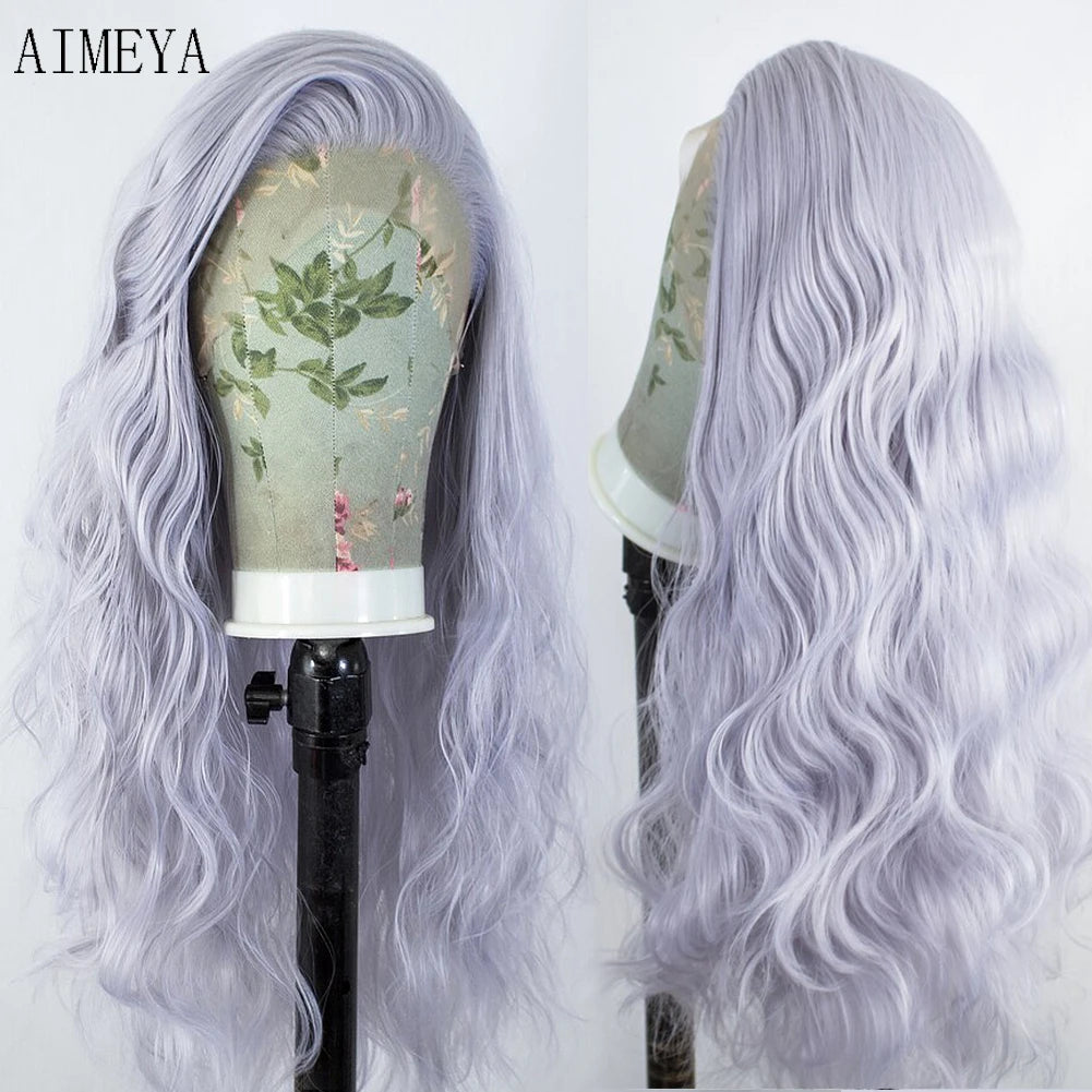 AIMEYA Water Wave Synthetic Lace Wig Natural Looking Lace Front Wigs for Women Free Part Cosplay Party Wig Heat Resistant Wigs