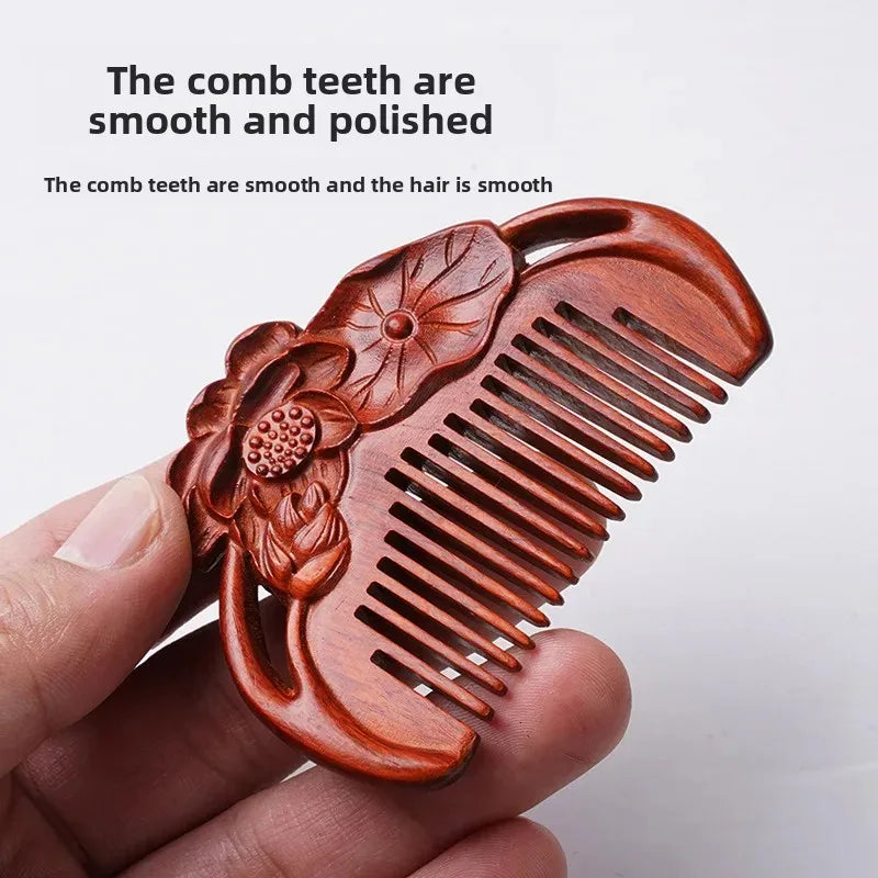 Portable Mini Ebony Wood Comb Chinese Style Carved Travel Souvenir Popular Hairdressing Professional Comb Made in China