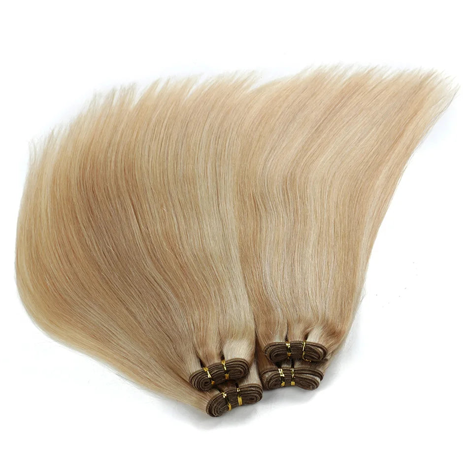 Straight Human Hair Weaves Bundles Brazilian Remy Human Hair Sew In Weft Extensions Straight Blonde 100g 16"-28" Natural Hair
