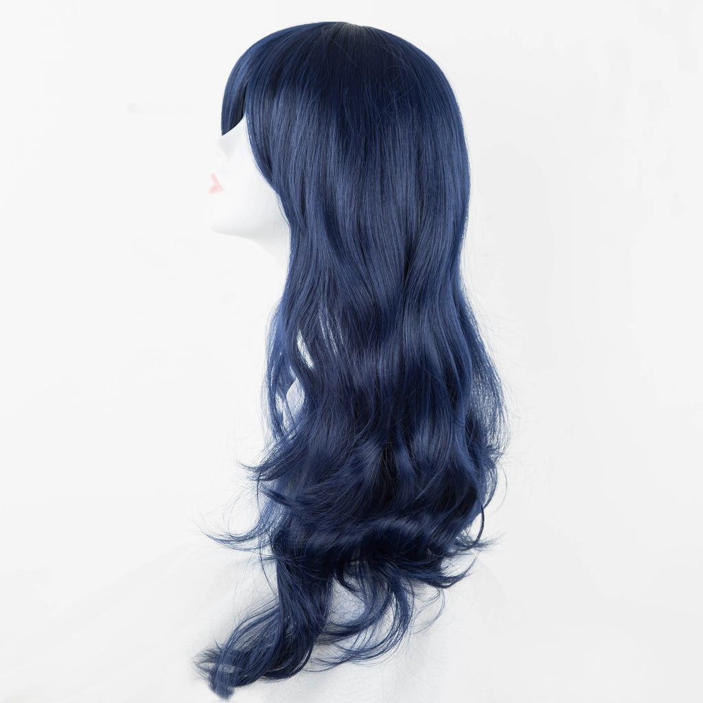 Cos-play Wig Fei-Show Synthetic Heat Resistant Fiber Long Wavy Dark Blue Hair Costume Cartoon Women Peruca Party Salon Hairpiece