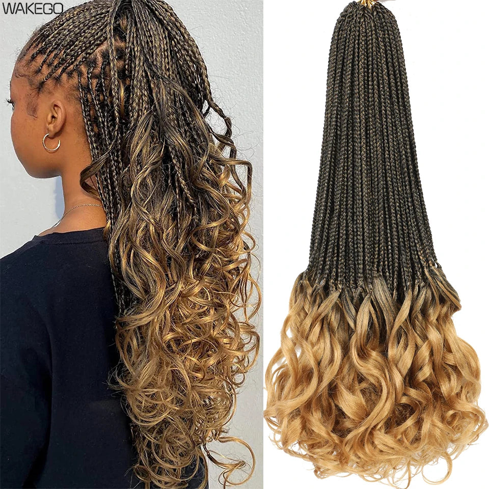 24 18 14 Inches French Curly Crochet Braids New Goddess Box Braids Bouncy French Curl Braid Hair Crochet Synthetic Braiding Hair
