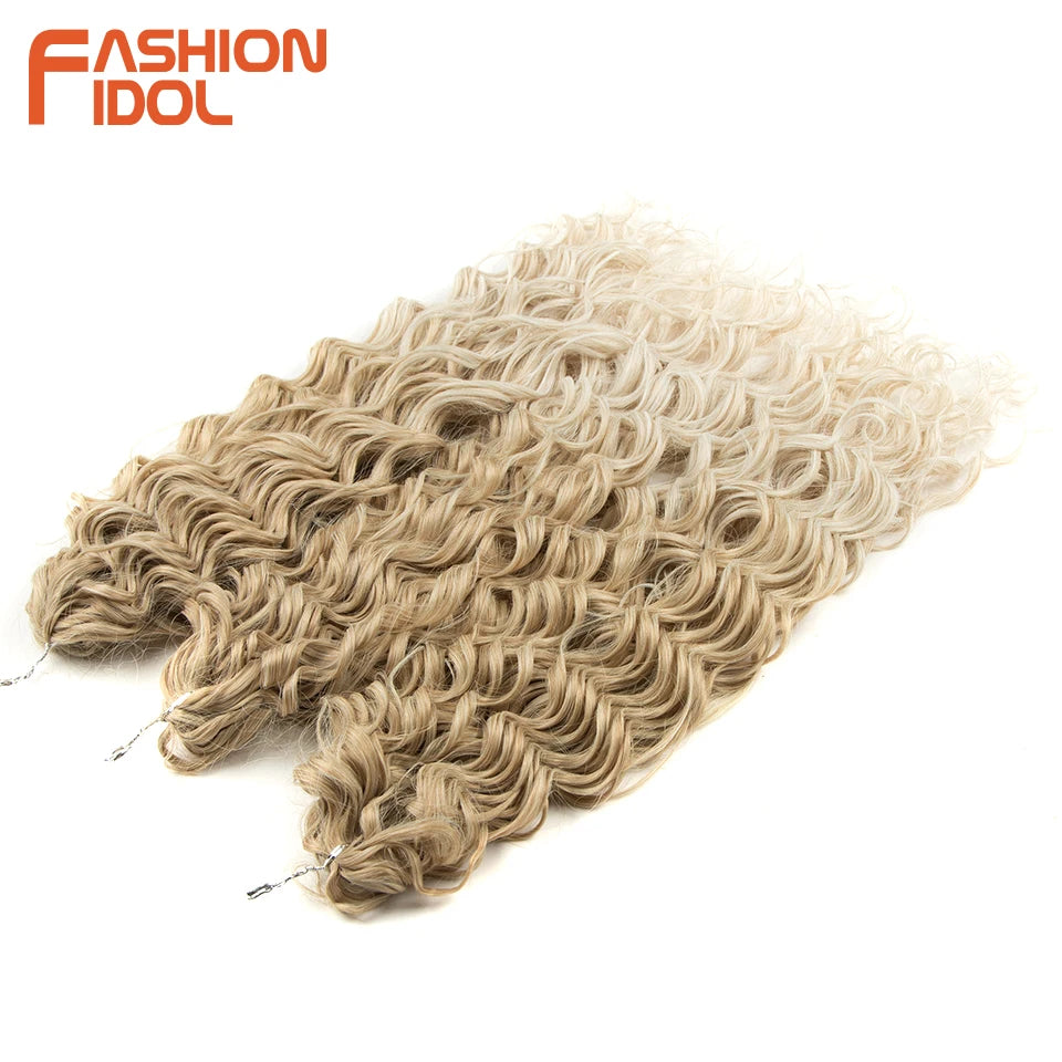 FASHION IDOL Curl Hair Deep Wave Twist Hair Extensions For Women 20 Inch Ombre Blonde Crochet Fake Hair Synthetic Crochet Braids