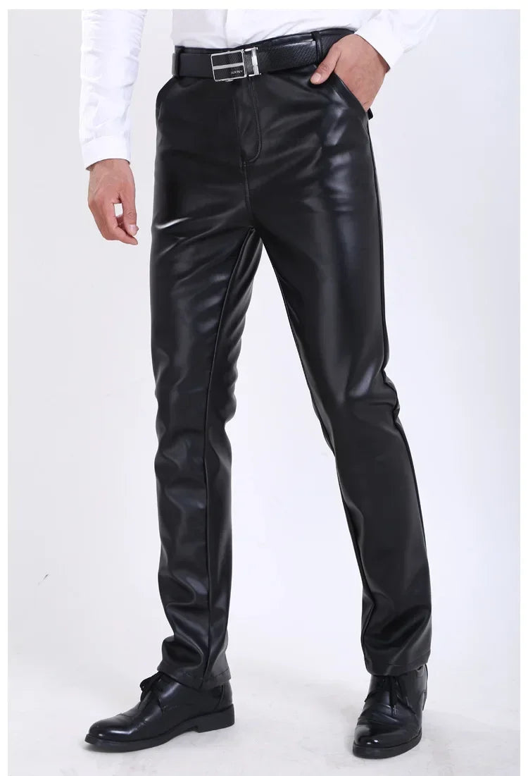 Autumn and Winter Slim Mens Leather Pants Tight Motorcycle Fashion Simple Hipster PU Leather Pants for Men