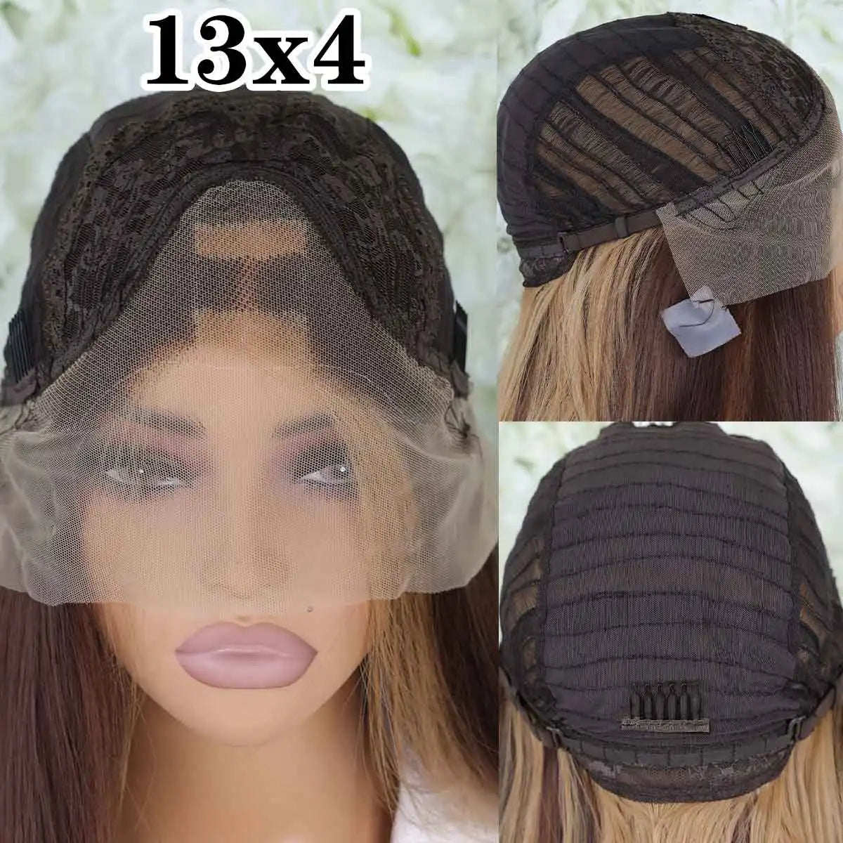 Long Silky Straight Highlight Honey Blonde Ombre Color Synthetic 13X4 HD Lace Frontal Wig Prepucked With Baby Hair Glueless Wig