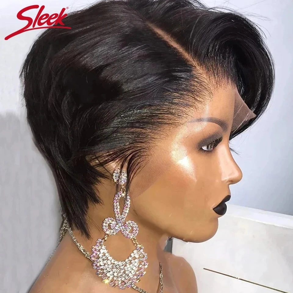 Sleek Blond 613 Short Pixie Cut Bob Wigs Lace Front T Part Human Hair Wigs Black Dark Wigs Brazilian Straight Grey Remy Hair Wig