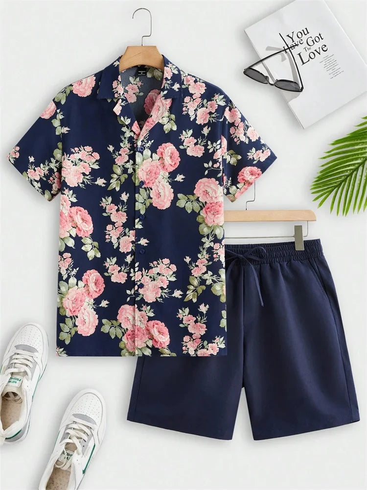 2025 Men's Short-sleeved Shirt Set Luxurious Retro Pattern Print Casual Fashion Daily Summer Vacation