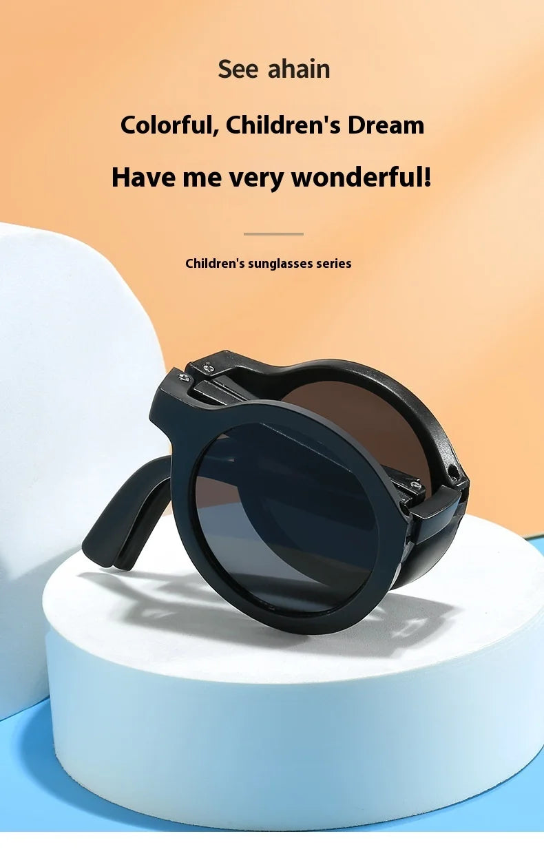 New Folding Children's Fashionable Round Sunglasses Cute Eyeglasses For Boys Girls Baby Sunshade And UV Protection