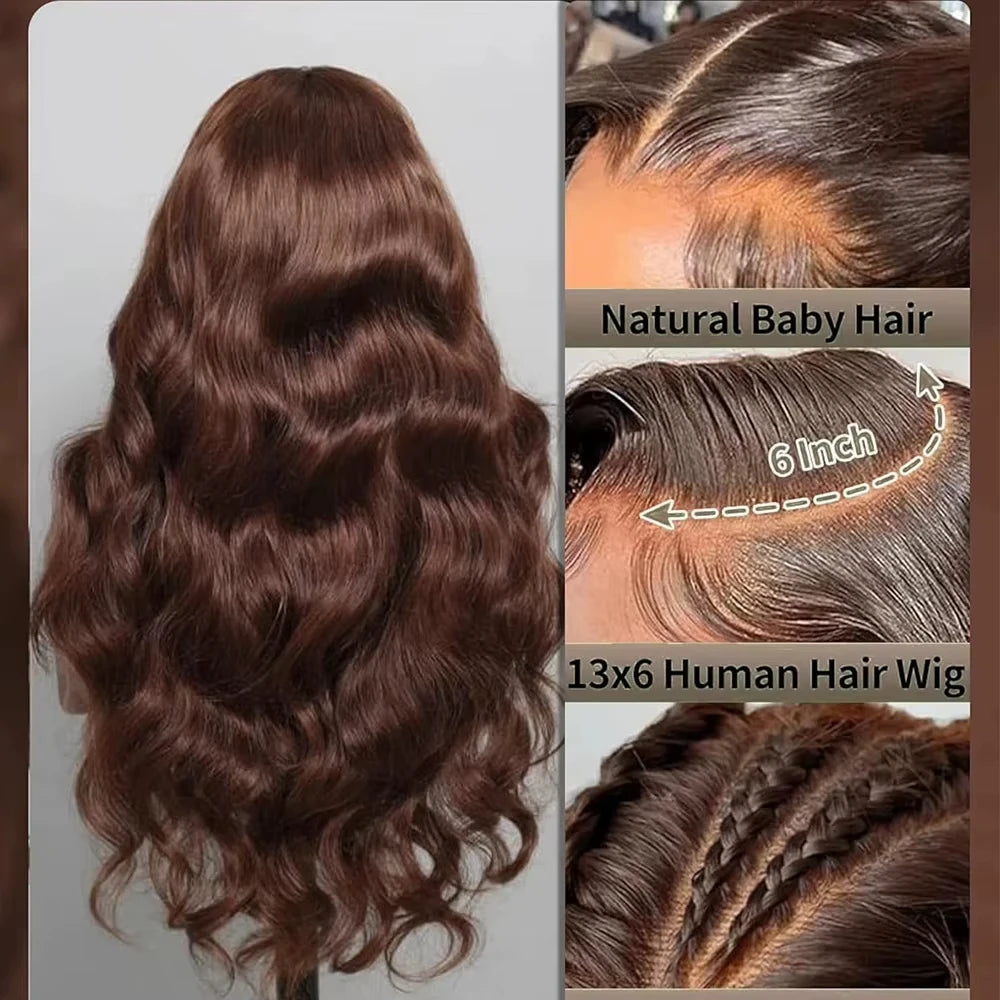 Chocolate Brown 13x6 Hd Lace Front Wig Transparent Body Wave Lace Frontal Wig Colored Pre PluckedBrazilian 100% Human Hair Wigs 
