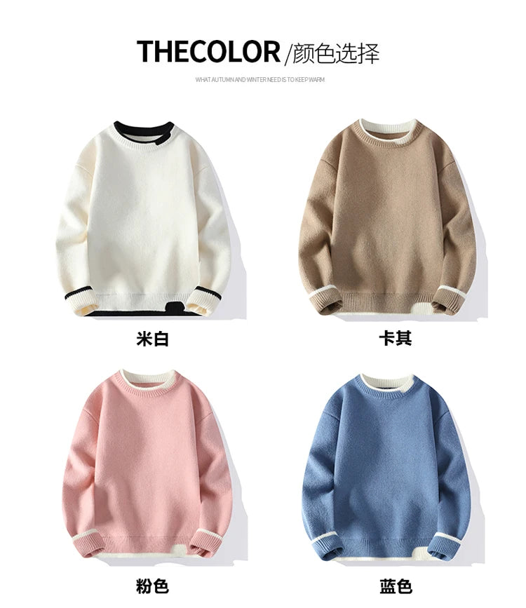 men round neck Solid color knitwear Men's High-Quality Fashion Trend Sweater Autumn/Winter Men Casual Comfortable Warm Sweaters