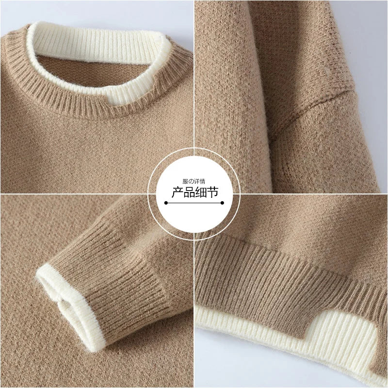men round neck Solid color knitwear Men's High-Quality Fashion Trend Sweater Autumn/Winter Men Casual Comfortable Warm Sweaters