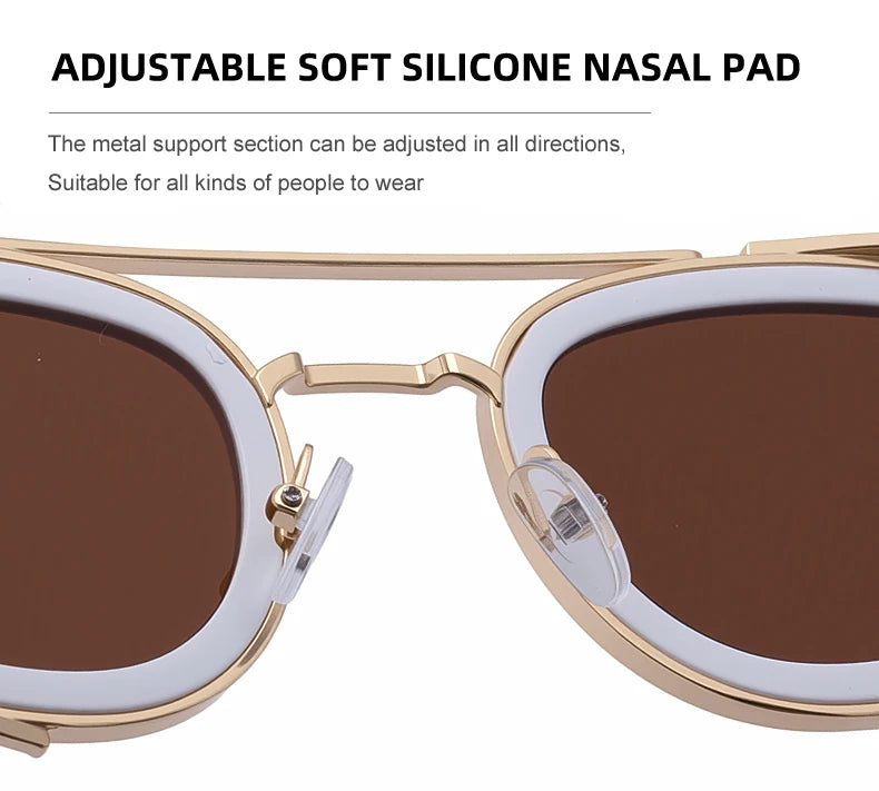 Steampunk Square Pilot Sunglasses Men 2025 Luxury Brand Retro Metal Frame Sun Glasses For Male Double Beam Eyewear UV400 Shades