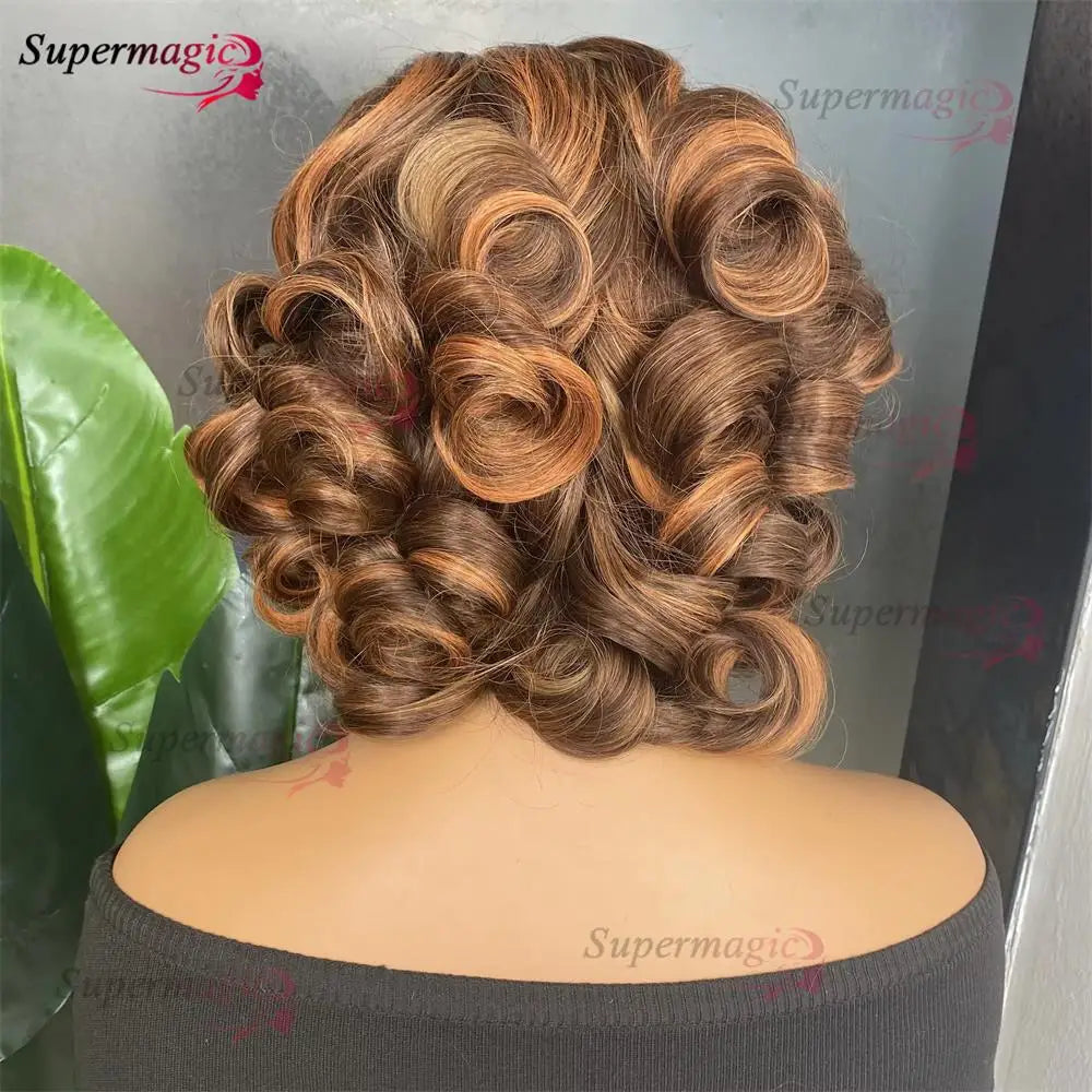 16" Loose Bouncy Curly 300 Density Glueless Lace Frontal Human Hair Wig Ready To Wear 5x5 HD Lace Wig Preplucked Hair For Woman