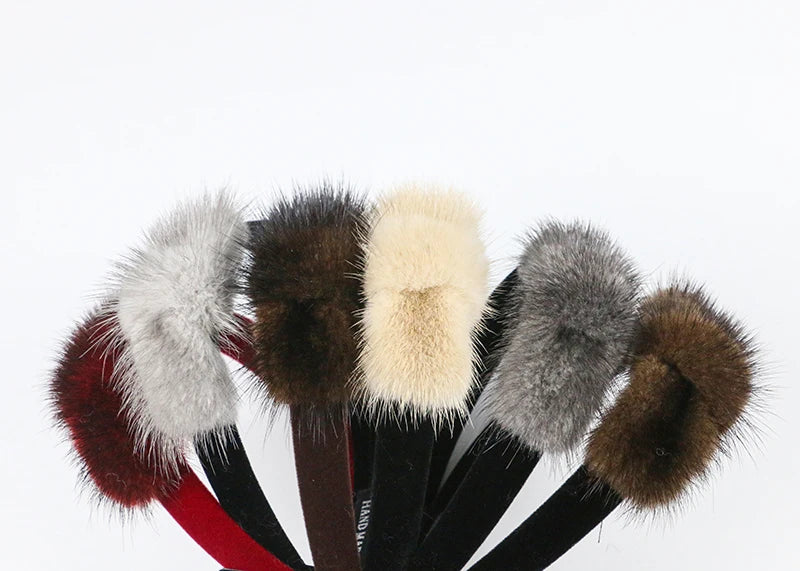 Real Mink Cosmetic Headbands Women High Quality Bow Hair Bands hair accessory Fashion Plush Hair Clips cute Real Fur Gifts