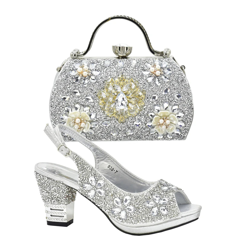 Latest Shoes and Bag for Party Wedding Plus Size Women Shoes 43 High Heels Sexy Ladies Luxery Shoes Women Dress Pumps with Purse