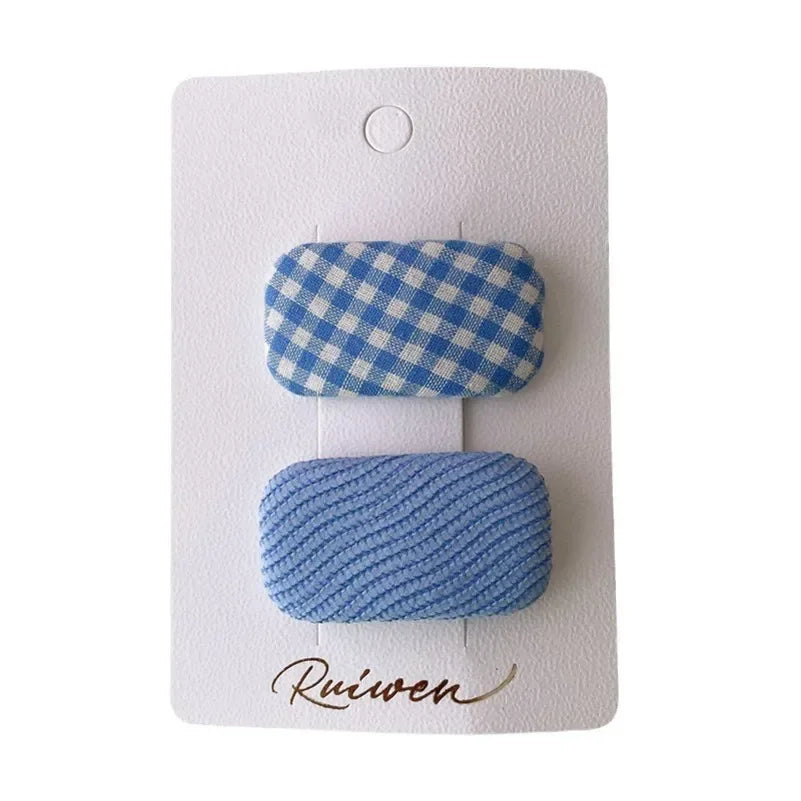 2Pcs/Set Kawaii Girls Sweet Hair Clips Fabric Plaid Cotton Hairpins for Baby Hair Square Shape Women Bangs Barrettes Headwear