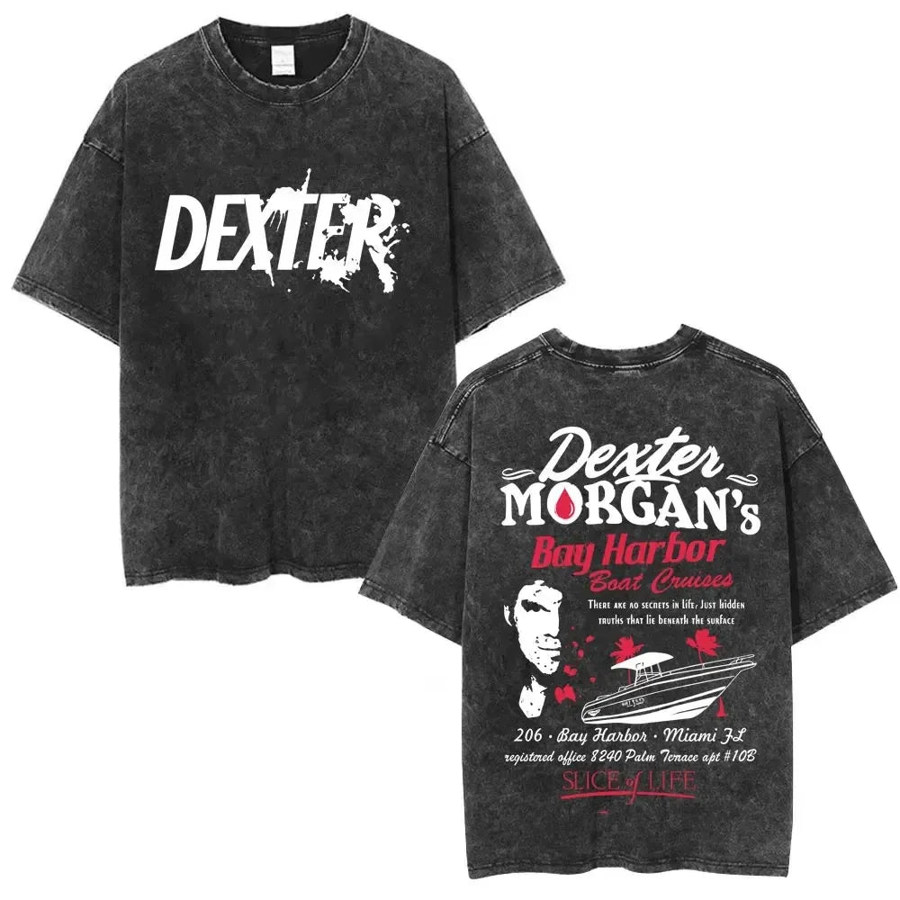 Classic TV Play Dexter Morgan Still Print T-shirt Vintage Washed Cotton Men Women Oversized Summer New Tee Casual Oversized Tops