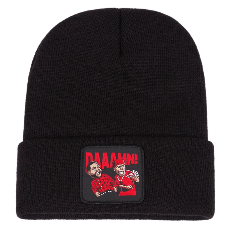 DAAAMN cartoon embroidered knitted hat for autumn and winter outdoor sports events Warm woolen hat hip-hop