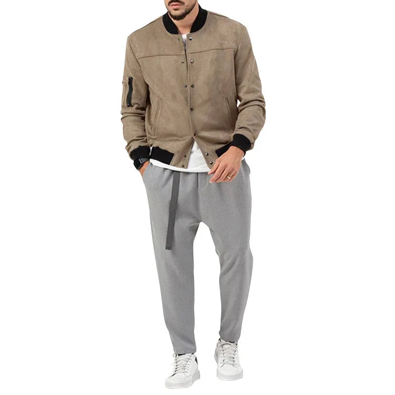 24  Autumn/Winter Suede Men's Button Cardigan Jacket Casual American