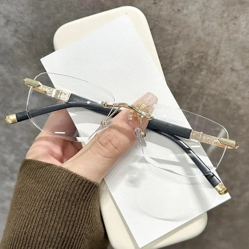 Ultra Light Frameless Diamond Cutting Reading Glasses  Women Men Anti Blue Light Presbyopia Glasses Fashion Sun Shading Glasses