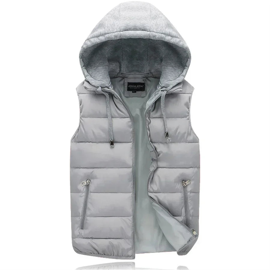 Men's Padded Vest Autumn Winter Hooded Jackets Outerwear Thick Warm Sleeveless Parka Coat Casual Men Clothing Male Slim Tops