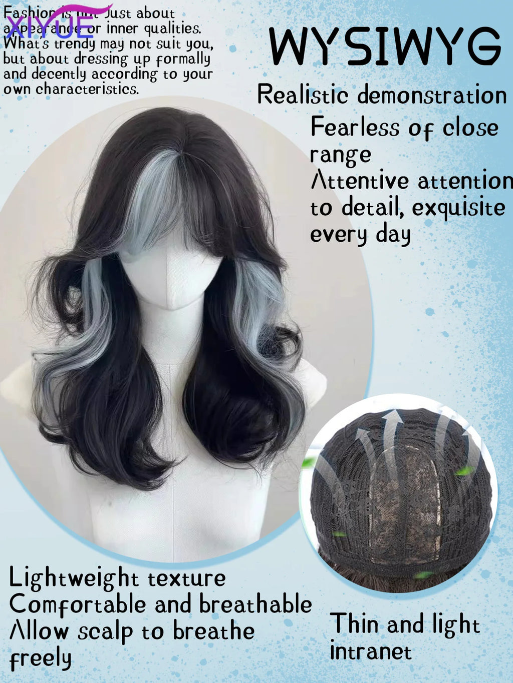 XIYUE Synthetic Lolita Long Anime Curly Wigs Hair Black Pick Blue Cosplay Wig Heat-Resisting Fiber Hair Wigs For Women