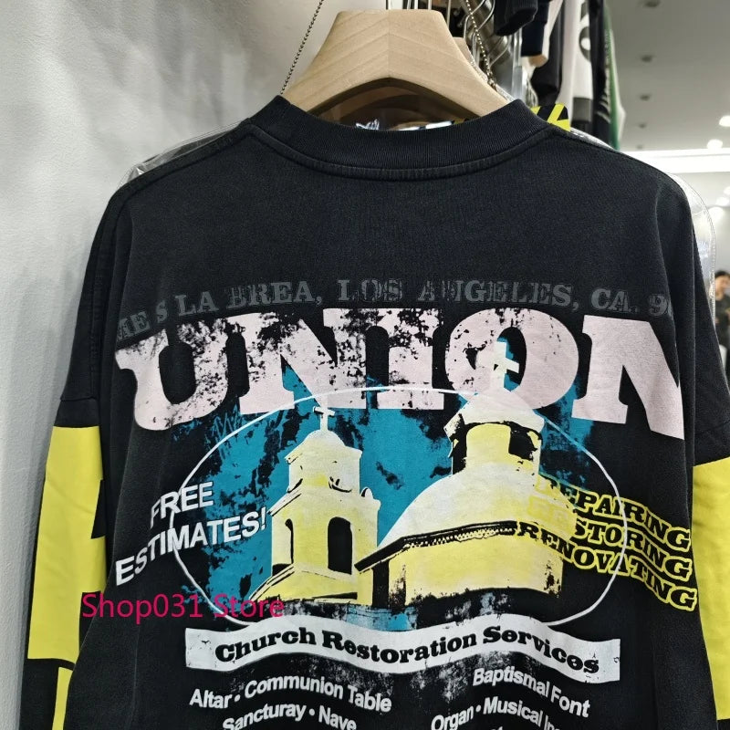 R123 Long Sleeve T Shirt Vintage Washed 100% Cotton Loose Fit Casual Mens Pullover  oversized t shirt
