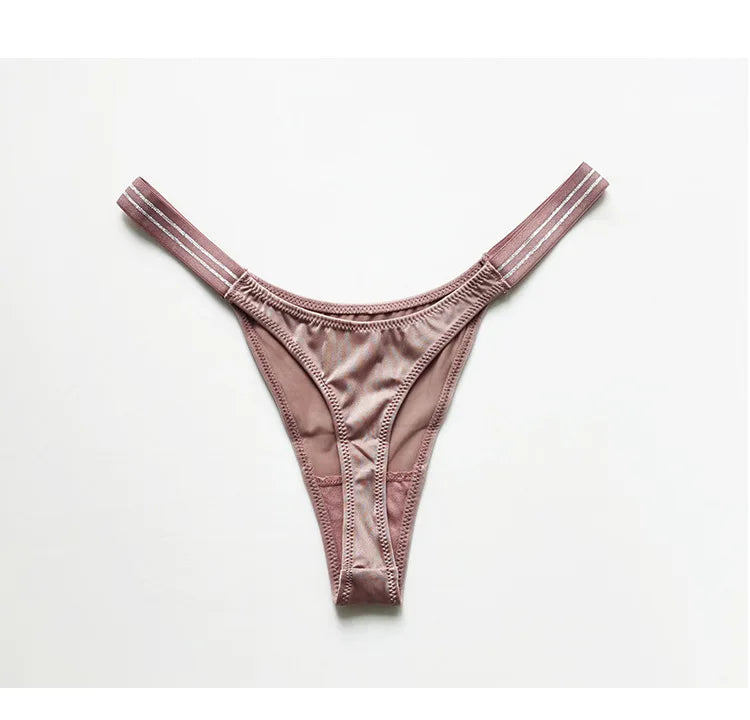 Women's low waist butt lift fitness sports high fork fashion thong thong sexy European and American ice silk T pants lingerie