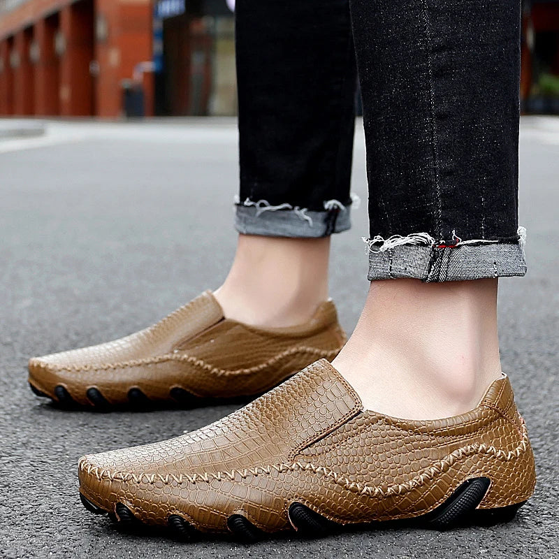 Crocodile Skin Loafer Shoes Men Genuine Leather Slip-on Moccasins Handmade Male Outdoor Casual Shoes Drive Walk Luxury Leisure