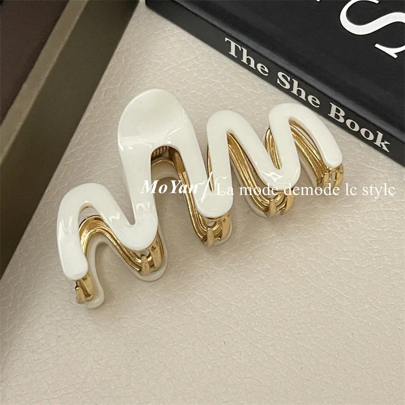 Acetate Metal Wave Grip Women's Back Half Catch Shark Clip Medium Hairpin High-Grade Hair Claw Headdress