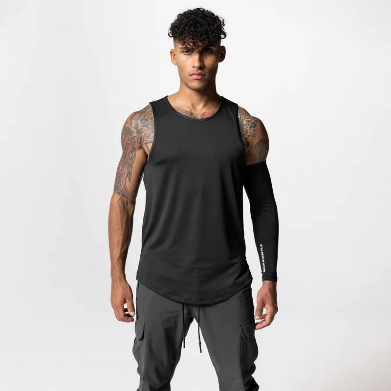 Men's Summer Quick Dry Mesh Breathable Casual Tank Top Male Gym Fitness Clothing Sleeveless Shirt Sports Running Vest Undershirt