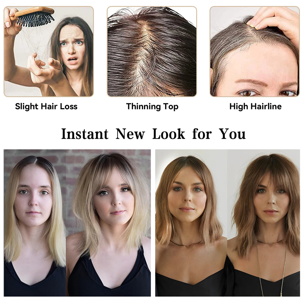 100% Remy Human Hair Toppers Ombre Light Brown Blonde Middle Part Human Hair Pieces for Women with Thinning Hair Clip in Toppers