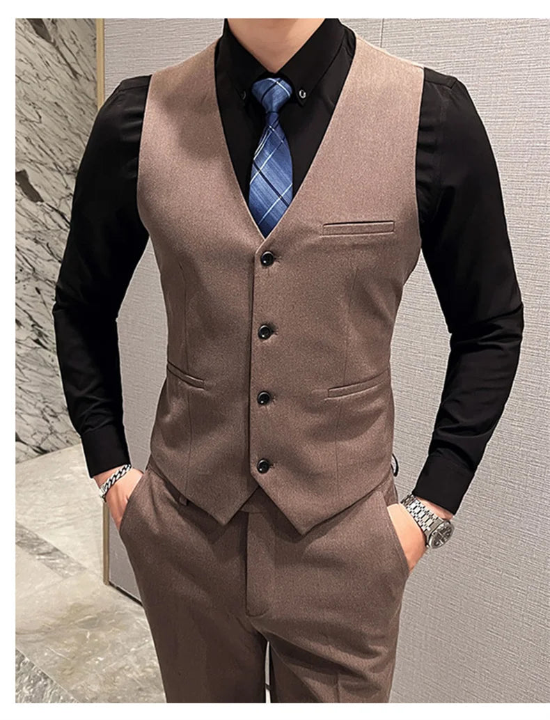 2025 Suit (blazer+vest+pants) Fashion Business Casual Hosts The Korean Version of The British Style Slim Gentleman Wedding